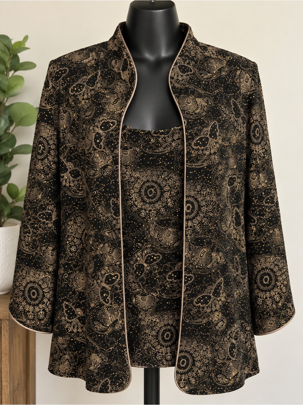 Alex Evenings Black and Gold Patterned Jacket & Shell